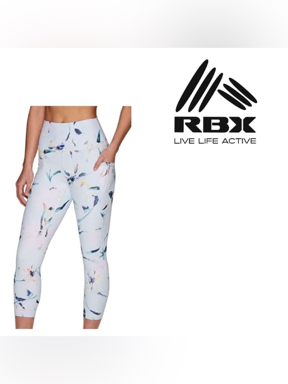 RBX Active Women's High Waist Floral Pastel Capri with Pockets, Running Yoga - Picture 2 of 13